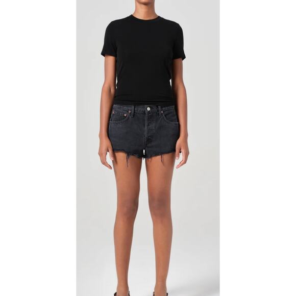 New Agolde Parker Vintage Cut Off Jean Shorts Button Fly Black Curse 30 - Picture 1 of 9